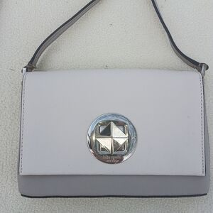 kate spade White and Gray Leather Crossbody Shoulder Bag with Silver Emblem